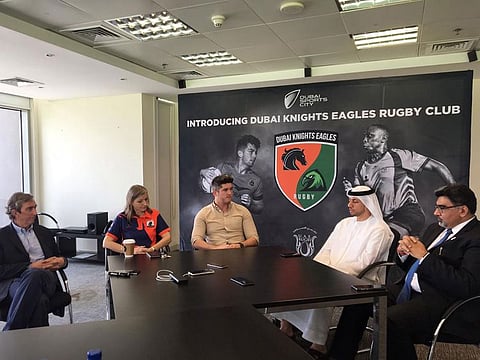 (From left) Jeff O’Brien, Louise Palmer, Sean Carey, Qais Al Dhalai and Vijay Sajjanhar at the official announcement at the DSC offices, on Wednesday.