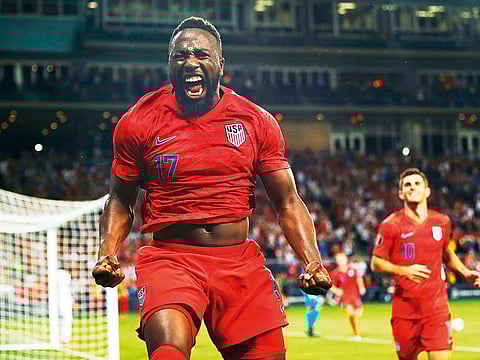 Jozy Altidore #17 of the United States celebrates after scoring during the second half of the CONCACAF Gold Cup match against Panama at Children's Mercy Park on June 26, 2019 in Kansas City, Kansas.  