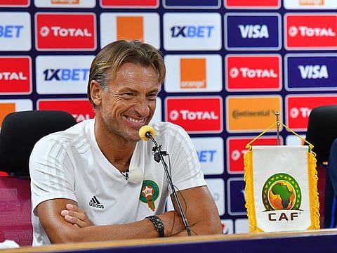Morocco's coach Herve Renard attends a press conference at the Al-Salam stadium in Cairo on June 27, 2019, on the eve of the 2019 Africa Cup of Nations (CAN) football match between Morocco and Ivory Coast.
