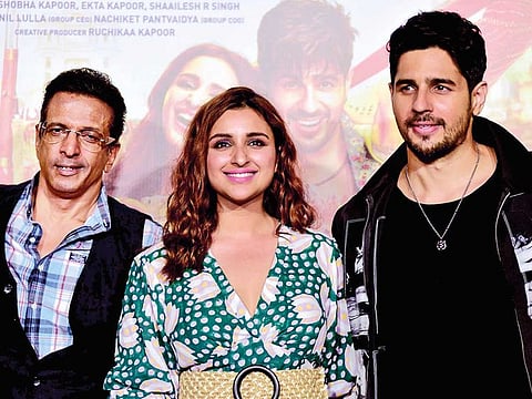 Javed Jaffrey, Parineeti Chopra and Sidharth Malhotra at the trailer launch of ‘Jabariya Jodi’.