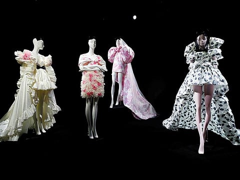Creations are displayed during an exhibition by designer Giambattista Valli as part of his Haute Couture Fall/Winter 2019/20 collection presentation in Paris