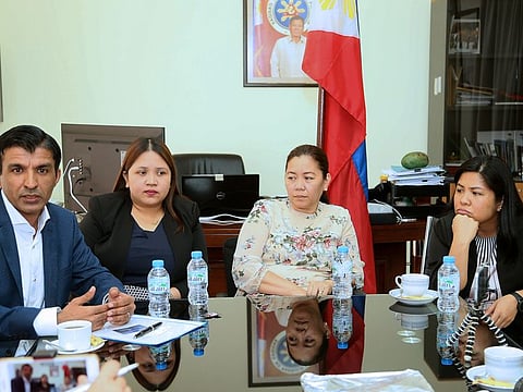 (From left) Eisa Khalifeh (Legal Retainer of the Philippine Consulate from Sara Advocates and Legal Consultants), Sheila Mupas (Assistance-To-Nationals officer), Jennifer Pimentel, Consular Assistant in-charge of civil registry) and Vice-Consul Marianne Bringas at press conference on 2nd July, 2019. Mupas was recently awarded the Best ATN Officer while Pimentel was recognised as the Best Employee by the Department of Foreign Affairs in Manila. 