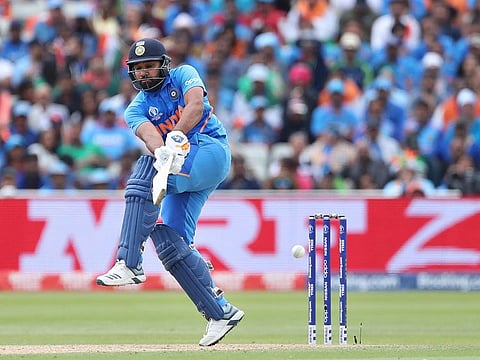 India's Rohit Sharma bats during the Cricket World Cup match between Bangladesh and India at Edgbaston in Birmingham, England, Tuesday, July 2, 2019. 