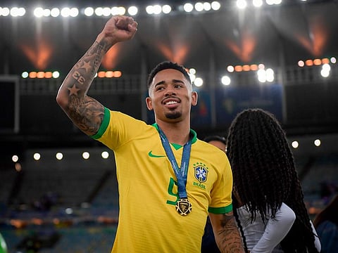 Brazil's Gabriel Jesus celebrates after winning the Copa America.