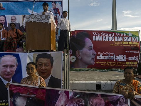 A demonstration organised by a monk in support of Aung San Suu Kyi’s handling of the Rohingya crisis in 2017.