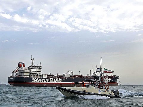 Iranian Revolutionary Guards patrolling around the British-flagged tanker Stena Impero as it's anchored off the Iranian port city. The US military has recently intensified its presence in the Gulf, accusing Iran of seizing vessels, or attempting to, in the strategic shipping lane.of Bandar Abbas in a file picture.