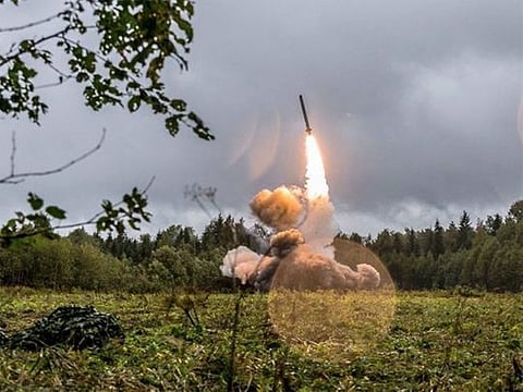 A US MGM-140 missile is fired during the combined military exercise between the US and South Korea, on Wednesday.