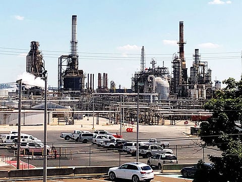 An oil refinery in Philadelphia. US benchmark West Texas Intermediate and global market Brent crude slumped over 7 per cent on Thursday after Trump tweeted his tariff threat.