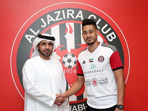 Mourad Batna (right) alongwith Ayed Mabkhout, CEO of Al Jazira Football Company after the free transfer.