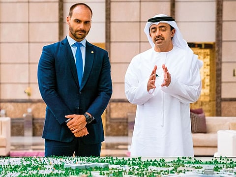 Shaikh Abdullah with Bolsonaro during his visit to the UAE. Shaikh Abdullah was the first foreign minister from the Arab World to visit [in March] Brazilian President Jair Bolsonaro after he came to power in January this year.