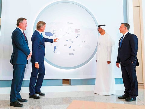 Dr Sultan Ahmad Al Jaber, Rob Nijst, CEO VTTI, and other officials after the announcement in Abu Dhabi on Wednesday.
