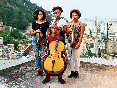 Members of the Orquestra de Rua in the Morro dos Macacos favela in Rio de Janeiro. 