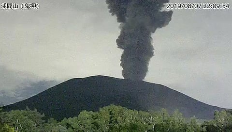 This handout screen grab captured by Jiji Press from a Japan Meteorological Agency surveillance camera on August 7, 2019 shows an eruption of Mount Asama, on the border of Gunma and Nagano prefectures in central Japan. 