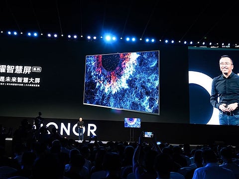 George Zhao, President of HONOR, a branch of Huawei, unveiled HONOR Vision Series, the world’s first smart screen equipped with Harmony OS during the Huawei developer conference at the Huawei Campus in Dongguan, Guangdong province.