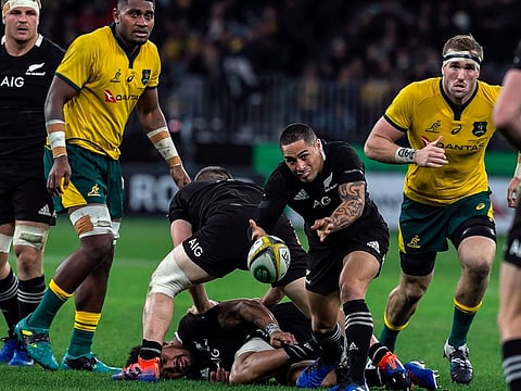 The Wallabies (yellow) pulled off a stunning win over the All Blacks during the Rugby Championship on Saturday.