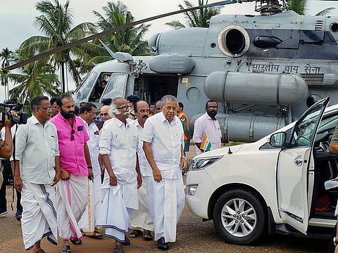 Kerala Chief Minister Pinarayi Vijayan on way to visit the flood-affected areas at Batheri, in Wayanad, on Tuesday, Aug 13, 2019. 