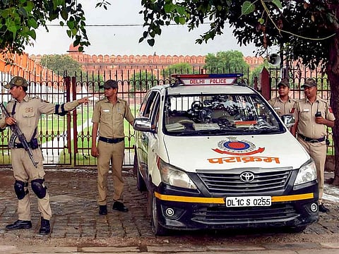  Police personnel stand guard at the Red Fort, on the eve of the 73rd Independence Day, in old Delhi, Wednesday, Aug 14, 2019.