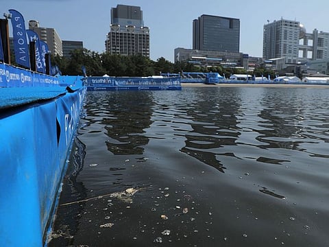A general view shows the swimming venue of the ITU paratriathlon World Cup 2019, a paratriathlon test event for Tokyo 2020, in Tokyo.