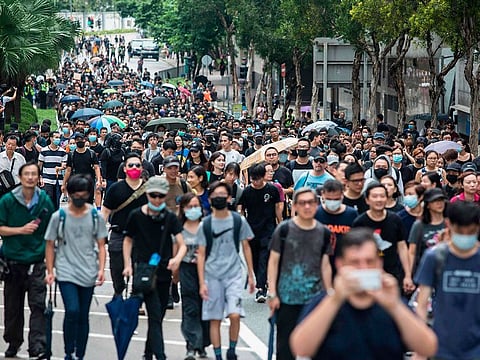 Anti-government protesters attend a rally in the Hung Hom district of Hong Kong on August 17, 2019, in the latest opposition to a planned extradition law that has since morphed into a wider call for democratic rights in the semi-autonomous city.