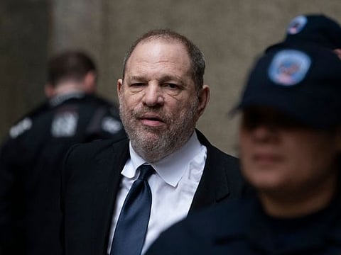 (FILES) In this file photo taken on April 26, 2019 disgraced Hollywood mogul Harvey Weinstein leaves the State Supreme Court  in New York, after a break in a pre-trial hearing over sexual assault charges.  Fallen movie mogul Harvey Weinstein, who is awaiting trial on two sexual assault charges, will return to court next week to hear a new indictment against him, prosecutors said on August 22, 2019. Weinstein, 67, will appear in a New York state court on Monday, said a spokesman for the Manhattan District Attorney, declining to comment on the details of the indictment.

 / AFP / Don Emmert