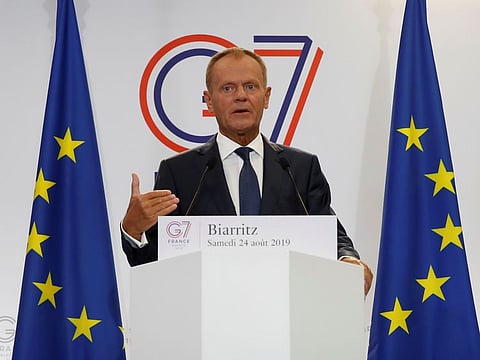 European Council President Donald Tusk spoke at the G7 summit in France on Saturday