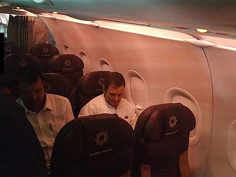 Rahul Gandhi and opposition leaders aboard the flight to Srinagar, from a tweet by ANI