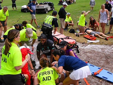 At least six people were rushed to the hospital after a lightning struck a tree at the East Lake Golf Club during the Tour Championship and FedEx Cup on Saturday. 