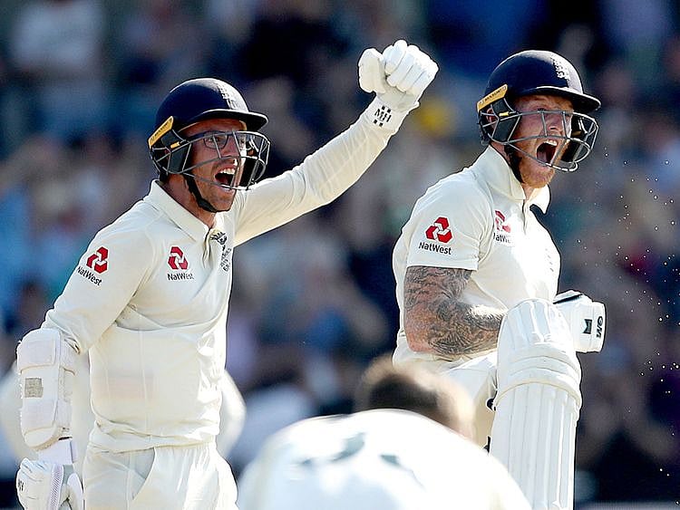 England's Jack Leach and Ben Stokes