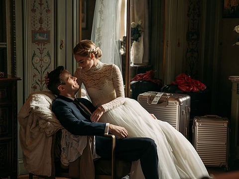 Adam Brody and Samara Weaving in the film READY OR NOT. 