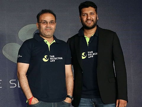 Virendra Sehwag (left) Nalin Khaitan, vice-chairman of Khaitan Holdings Group, at the launch of the app.