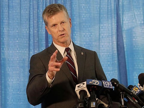 David L. Anderson, U.S. Attorney for the Northern District of California, speaks at a news conference to announce charges against Anthony Levandowski at a federal courthouse in San Jose, Calif., Tuesday, Aug. 27, 2019.