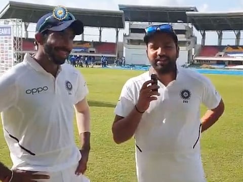 Rohit Sharma (right) interviews Jasprit Bumrah