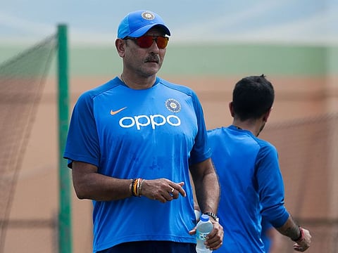 Ravi Shastri attends a net session against West Indies in the recently concluded tour.