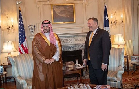 Prince Khalid Bin Salman meeting Mike Pompeo in Washington. 