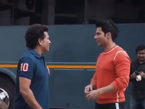 Cricket legend Sachin Tendulkar and Varun Dhawan