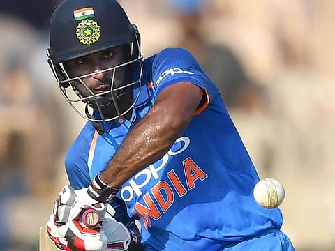 In this file photo taken on October 29, 2018 Indian cricketer Ambati Rayudu plays a shot during the fourth one day international (ODI) cricket match between India and West Indies at the Brabourne Stadium in Mumbai.