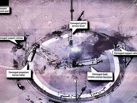 Donald Trump tweeted this undated photo of the aftermath of an explosion at Iran’s Imam Khomeini Space Centre in the country’s Semnan province on Thursday.