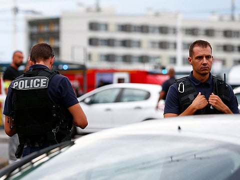 French police officers in Villeurbanne, on the ouskirts of Lyon, after the knife attack