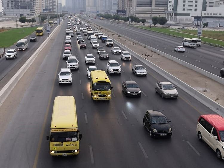 Heavy traffic on the first day of school opening UAE