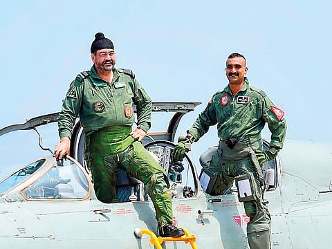 Air Chief Marshal BS Dhanoa and Wing Commander Abhinandan Varthaman at Airforce Station, Pathankot.