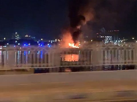 A screengrab from a video of the Sharjah port dhow fire fire.