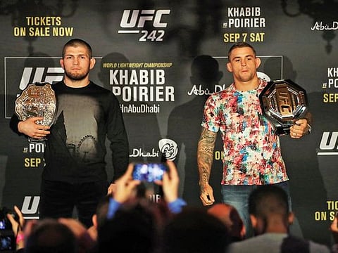 The marquee fight between Khabib Nurmagomedov (left) and Dustin Poirier will be the showpiece of the Ultimate Fighting Championship evening in Abu Dhabi on Saturday.