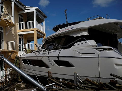 A destroyed boat is seen at a devastated hotel after Hurricane Dorian hit the Abaco Islands in Marsh Harbour, Bahamas, September 5, 2019.