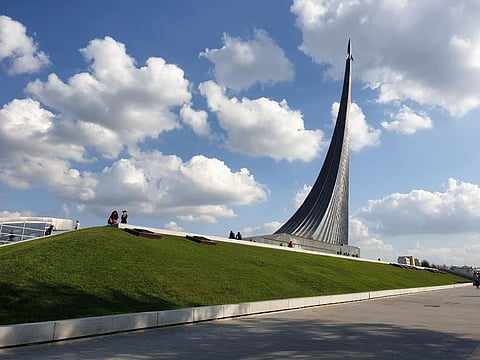 View of the museum showing a rocket blasting off to space. Museum of Astronautics. 