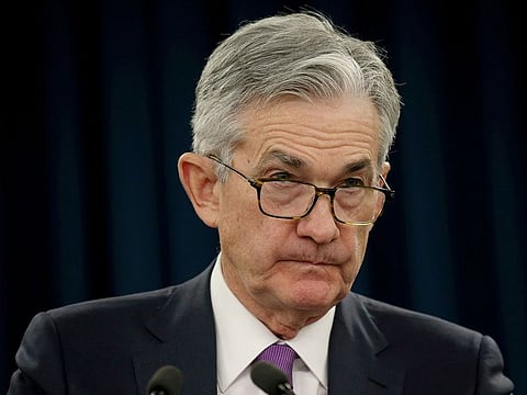 Federal Reserve Chairman Jerome Powell at a press conference in Washington.  Gold prices inched up on Monday, after a near 1 per cent jump in the previous session, as investors awaited a US Federal Reserve rate decision later in the week