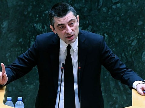 New Georgian Prime Minister Giorgi Gakharia speaks at the Parliament in Tbilisi as he faces a confidence vote, on September 8, 2019. 