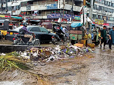 A mound of trash along a street in Karachi, Pakistan. Prime Minister Imran Khan had on Sunday constituted a committee to launch the Clean Karachi Drive.