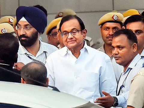 Senior Congress leader and former finance minister P Chidambaram after he was produced in a CBI court in the INX media case, in New Delhi.