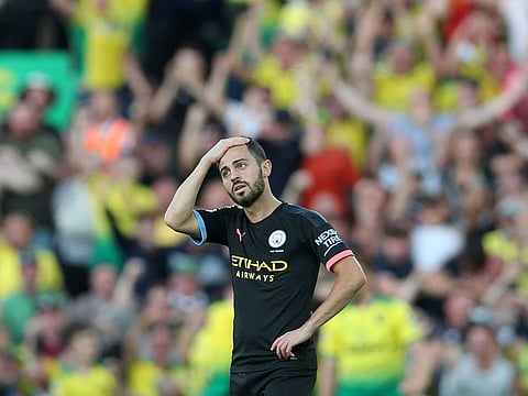 Manchester City's Bernardo Silva looks dejected after Norwich City's third goal at Carrow Road on Saturday.