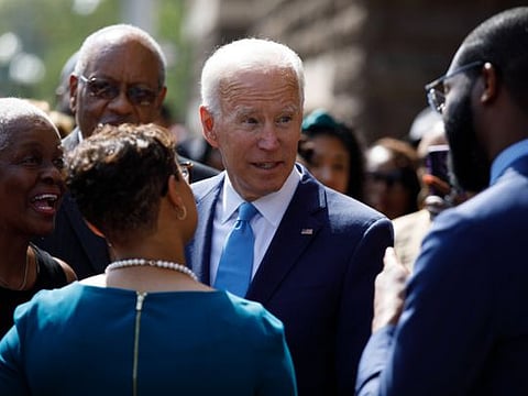 Joe Biden, a Democratic presidential hopeful, greets attendees at the 16th Street Baptist Church where he spoke for the 56th anniversary of the bombing that took place there.